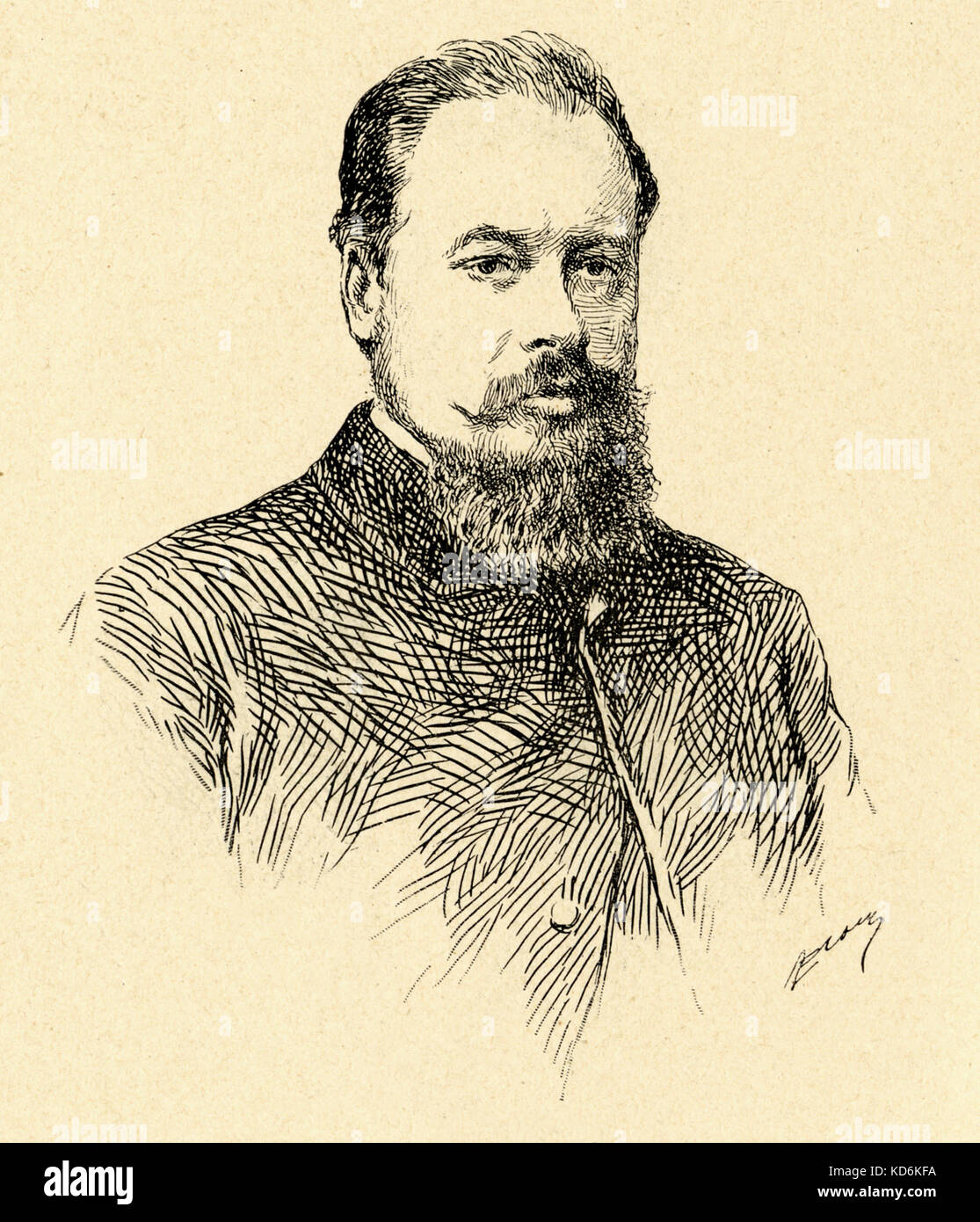 Anatol LIADOV. Ritratto. Il compositore russo, 10 maggio 1855 - 18 agosto 1914. Disegno della linea. Foto Stock