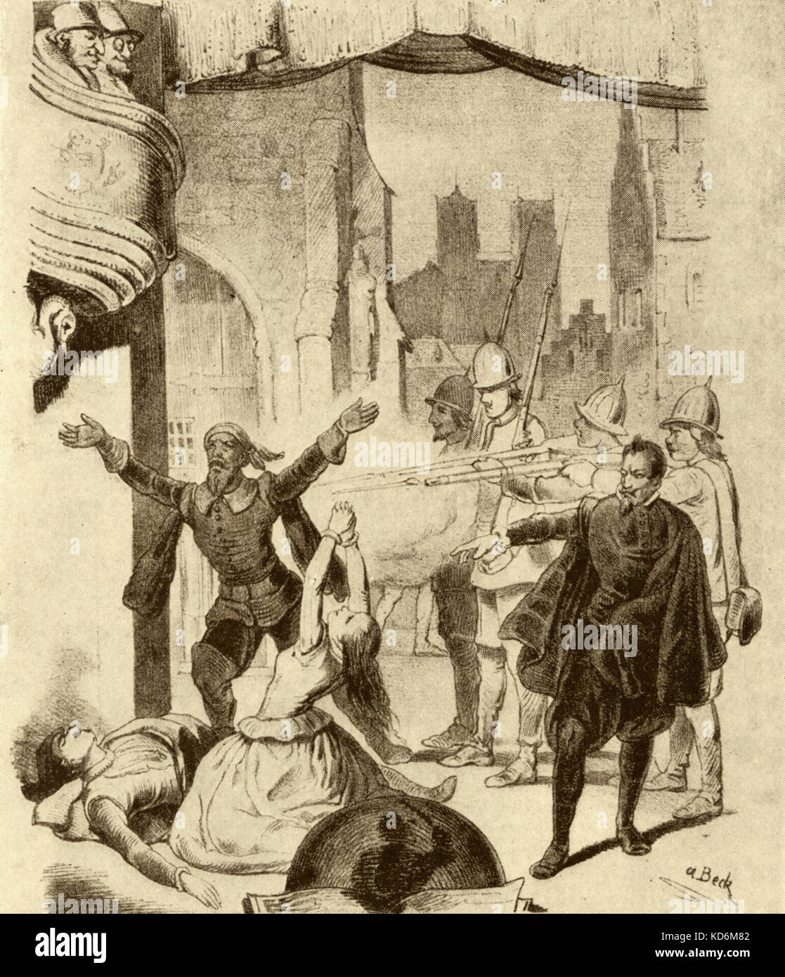 Meyerbeer 's Les Huguenots. Scena finale. Compositore Tedesco, 1791-1864. Foto Stock