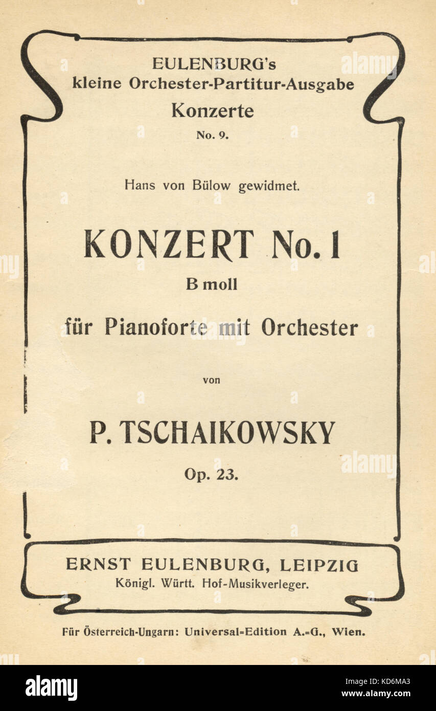 Pyotr Il'yich Tchaikovsky - Pagina del titolo di punteggio per il Concerto  per pianoforte e orchestra