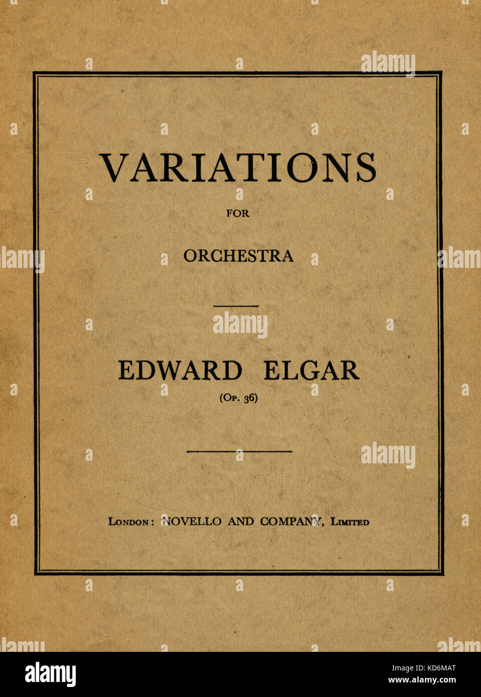 Edward Elgar - Pagina del titolo di punteggio per variazioni su un tema originale, Enigma, Opus 36. Compositore inglese, 2 giugno 1857 -23rd Febbraio 1934. Enigma variazioni Novello e company, limited, Londra, 1899 Foto Stock