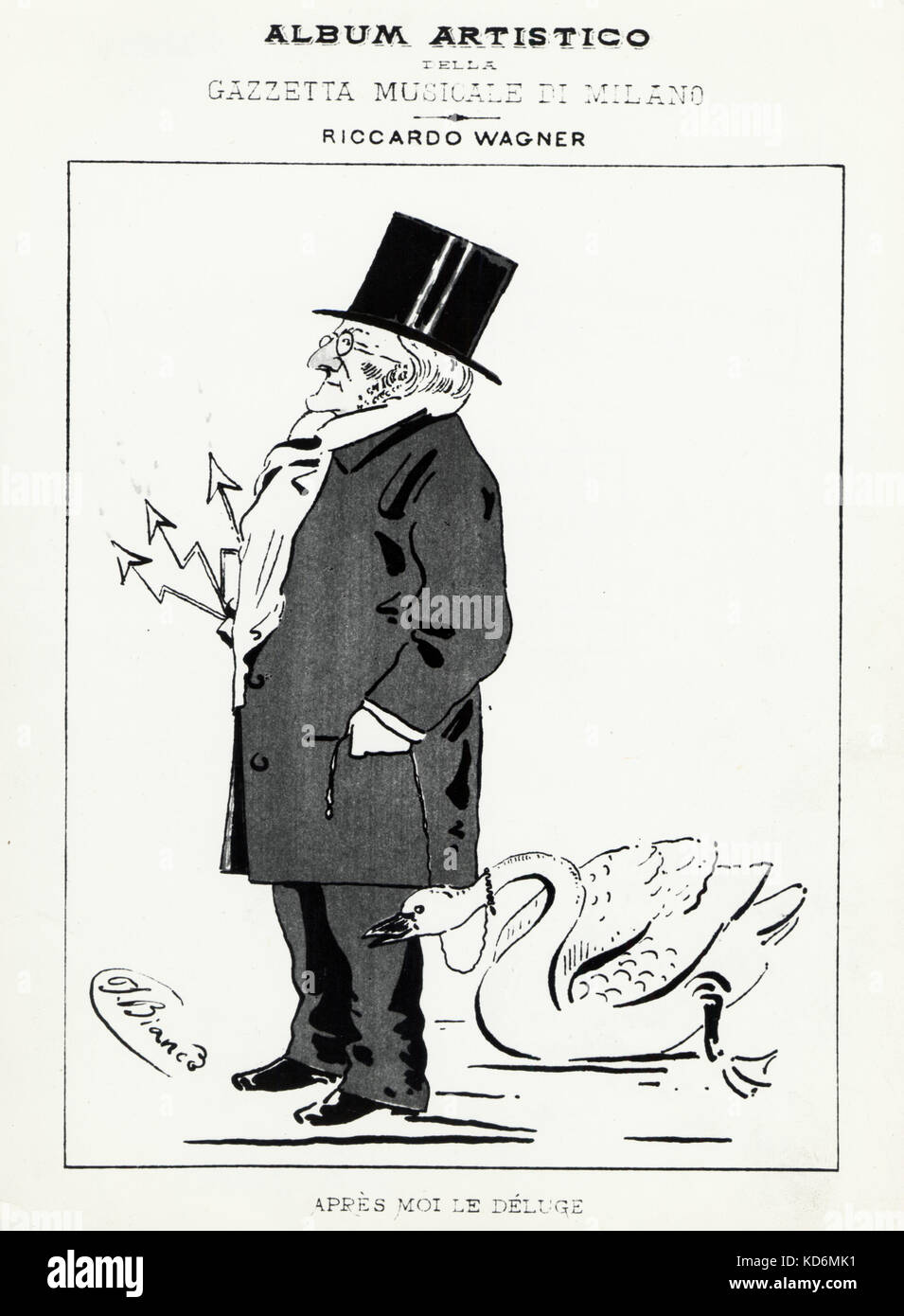 Richard Wagner holding permanente di un cigno su un guinzaglio, "Apres moi le diluvio" Lohengrin connessione. Compositore tedesco & autore, 22 maggio 1813 - 13 febbraio 1883. Foto Stock