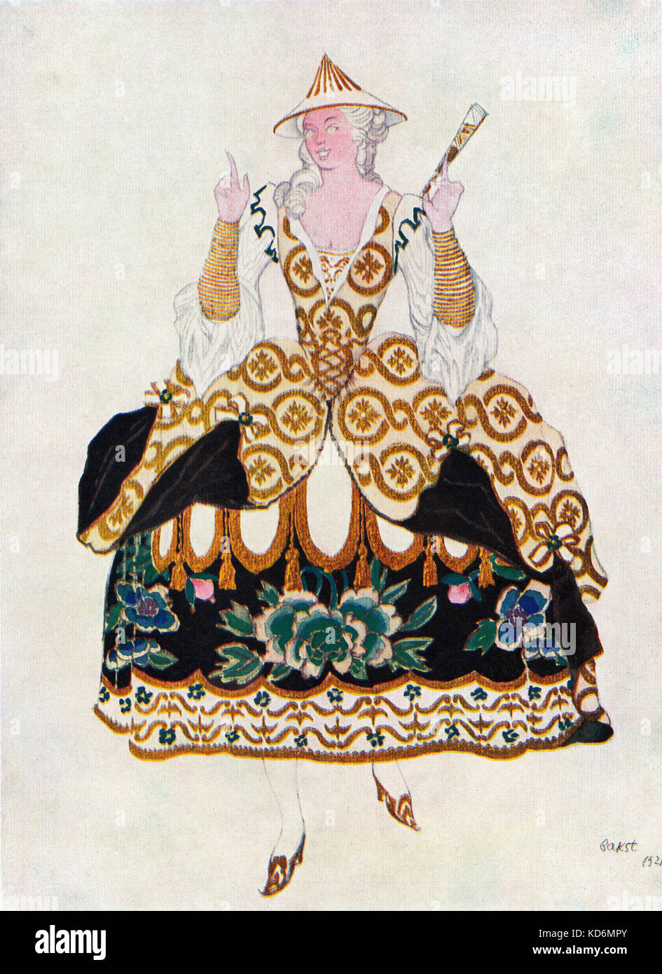 Costume per la donna cinese in ' la principessa dorme ', balletto alla musica di Tchaikovsky con variazioni da Stravinsky - programma di souvenir da Alhambra Theatre London produzione, con disegni dei costumi da Leon Bakst, 1921. (1866-1924) . Ciaicovskij, il compositore russo, 7 maggio 1840 - 6 novembre 1893. Stravinsky, il compositore russo, 17 Giugno 1882 - 6 aprile 1971. Foto Stock