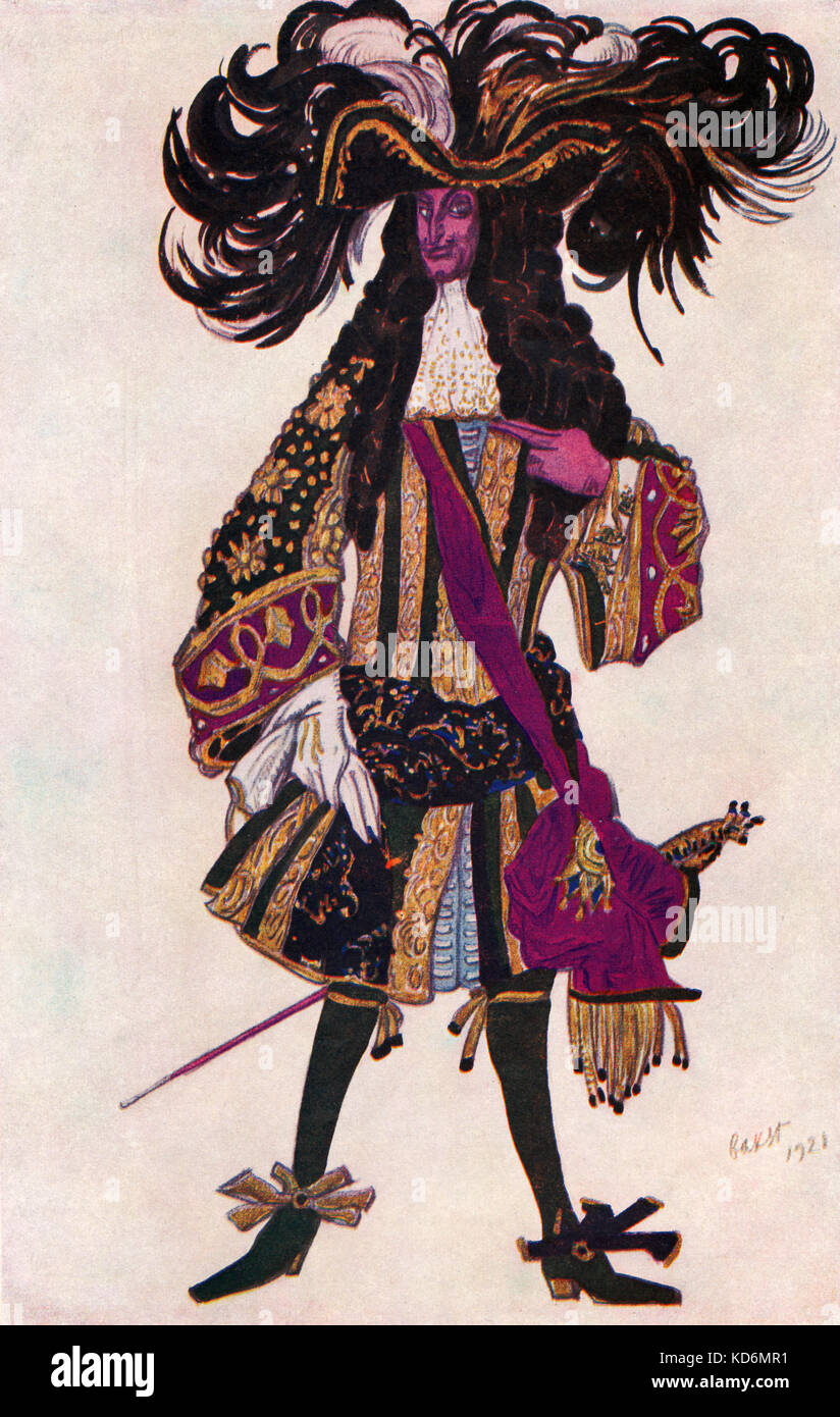 Costume per i dignitari in ' la principessa dorme ', balletto alla musica di Tchaikovsky con variazioni da Stravinsky - programma di souvenir da Alhambra Theatre London produzione, con disegni dei costumi da Leon Bakst, 1921. (1866-1924) . Ciaicovskij, il compositore russo, 7 maggio 1840 - 6 novembre 1893. Stravinsky, il compositore russo, 17 Giugno 1882 - 6 aprile 1971. Foto Stock