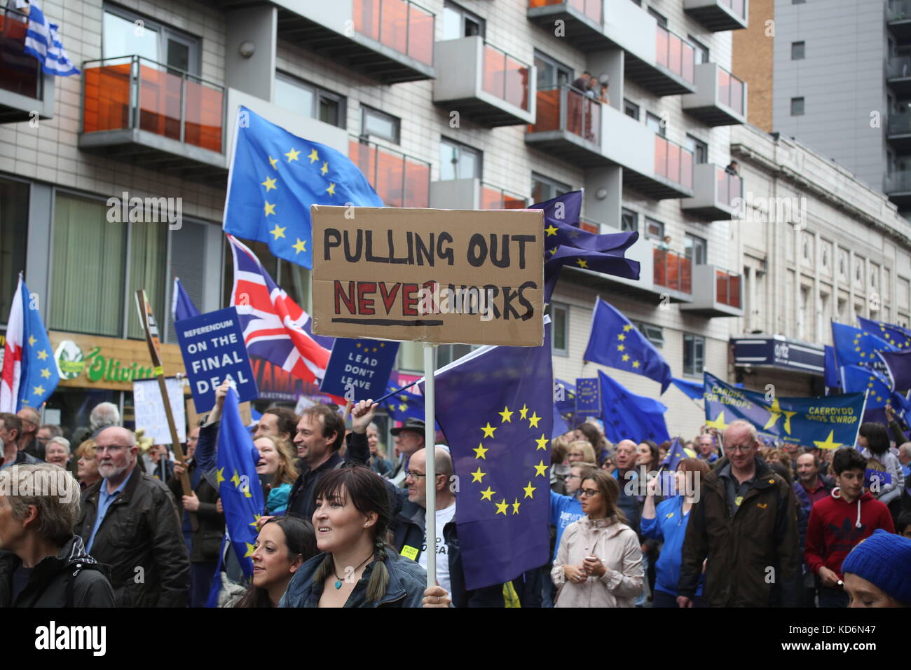 Tirare fuori non funziona mai banner alla demo di Manchester StopBrexit Foto Stock