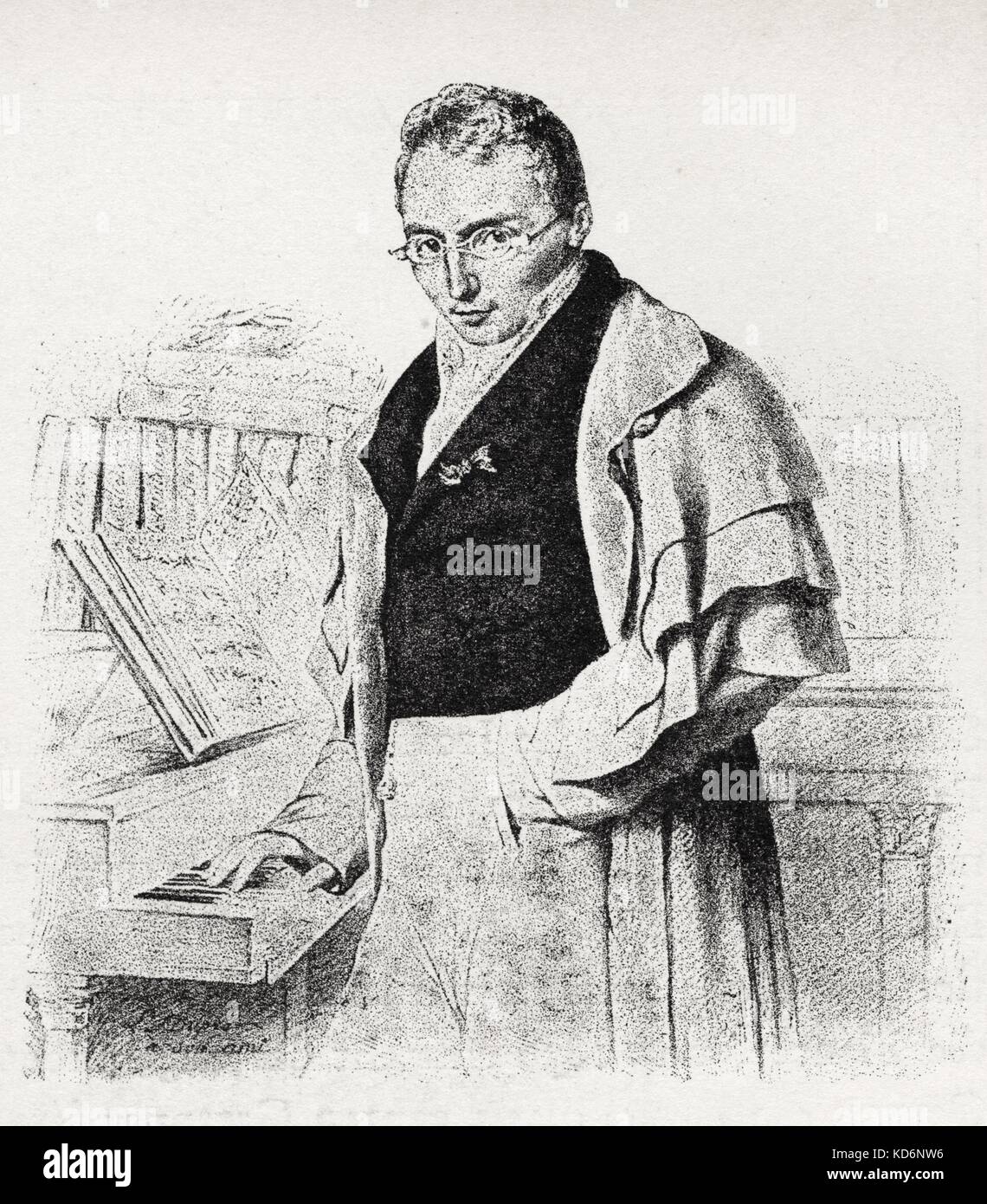 (Louis Joseph ) Ferdinand Hérold - accanto al pianoforte con punteggio. Francese opera compositore 28 Gennaio 1791 - 19 gennaio 1833. Foto Stock