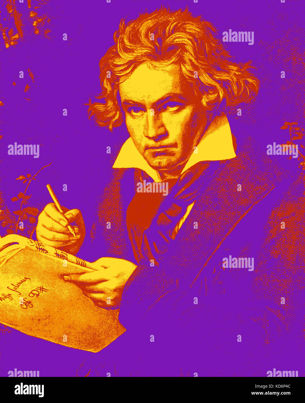 Ludwig van Beethoven holding Missa solemnis di J.K. Stieler, 1819. Compositore tedesco, manipolato versione 17 Dicembre 1770- 26 marzo 1827. Foto Stock