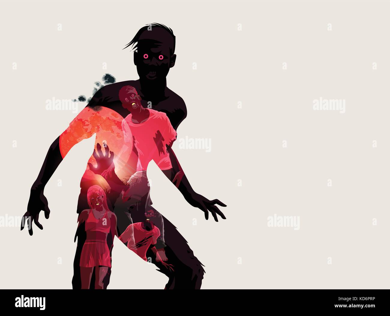 Mangiare a scarnare morto silhouette zombie. illustrazione vettoriale Illustrazione Vettoriale