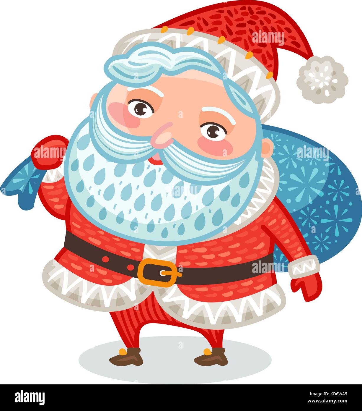 Grazioso Babbo Natale con una borsa piena di regali. Natale, Natale, simbolo dell'anno nuovo. Illustrazione vettoriale decorativa Illustrazione Vettoriale