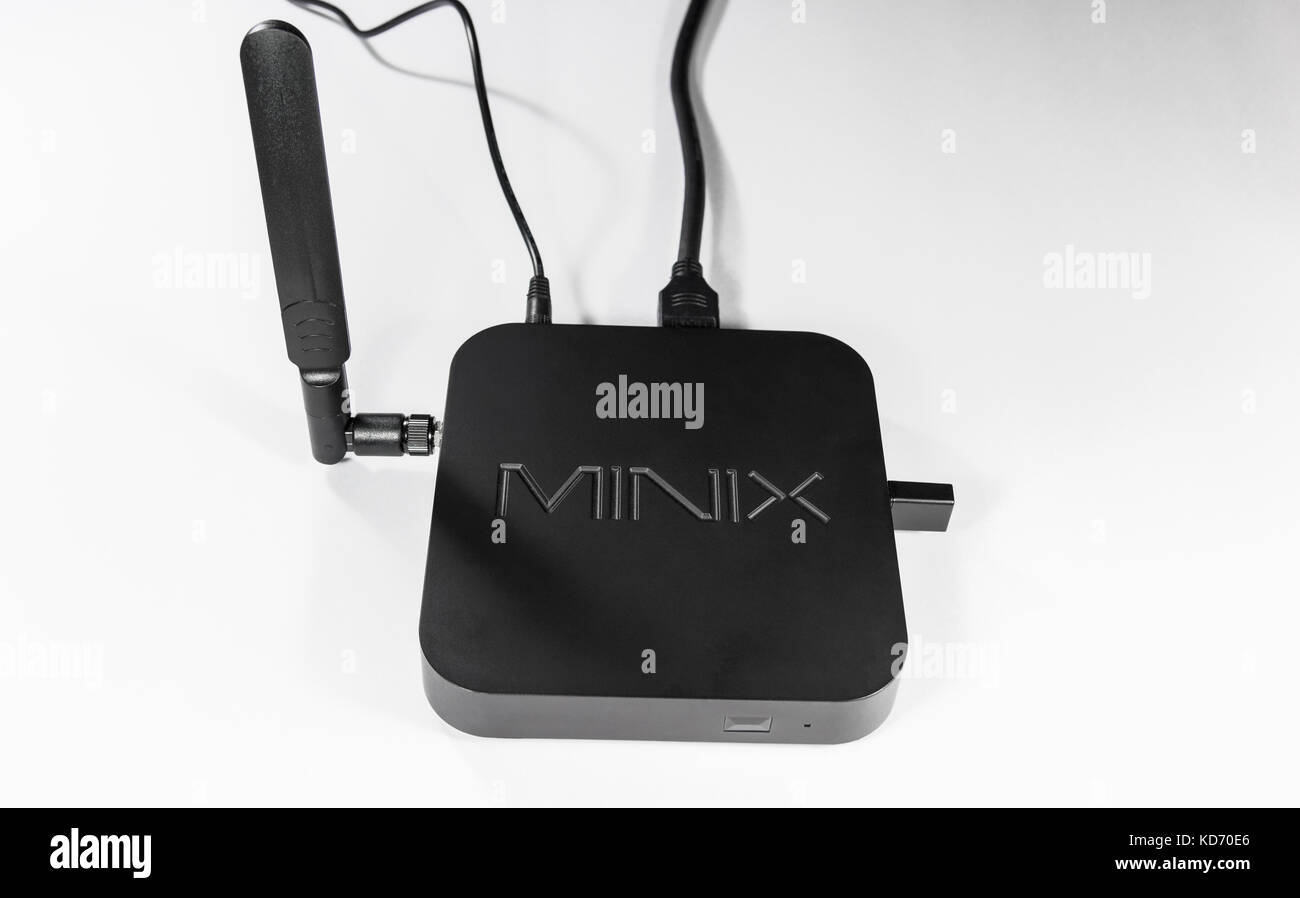 Un Minix, precedentemente XBMC, scatola generalmente utilizzata come pagina iniziale sistema di streaming. Foto Stock