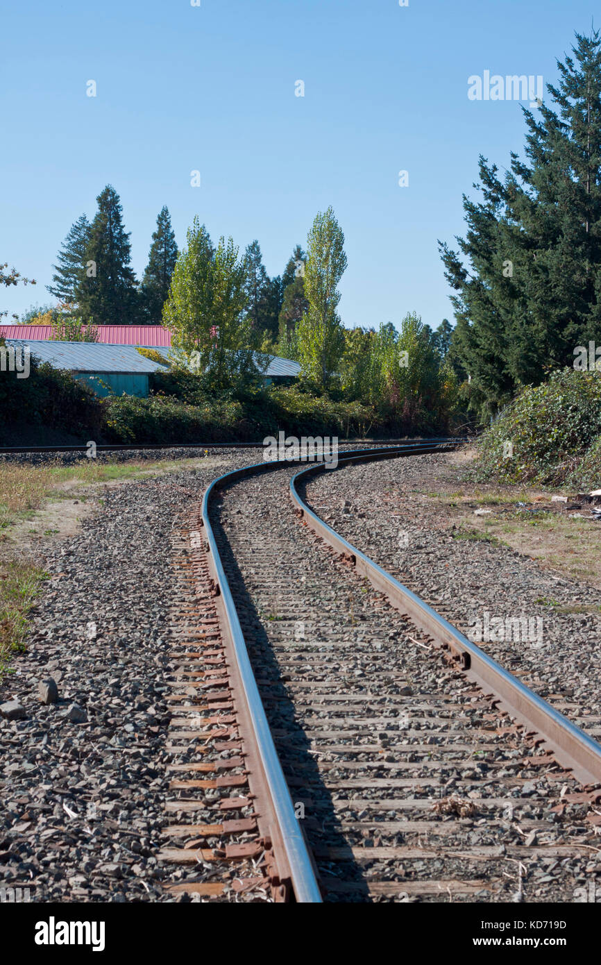 Binari del treno attraverso una zona rurale Foto Stock