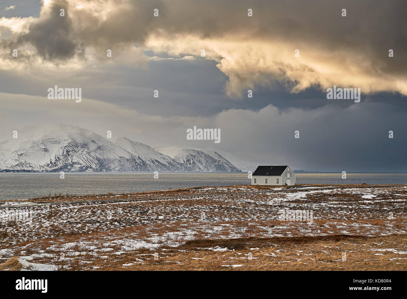 Paesaggio con country house in Islanda Foto Stock