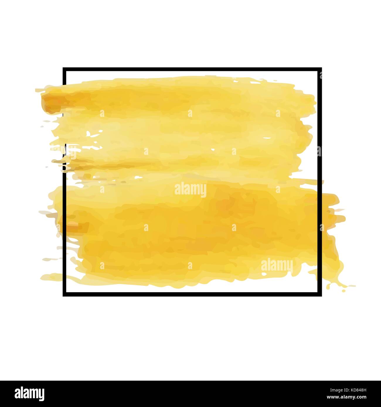 Colore giallo artistico grunge i tratti di pennello nel riquadro nero photo su bianco Foto Stock