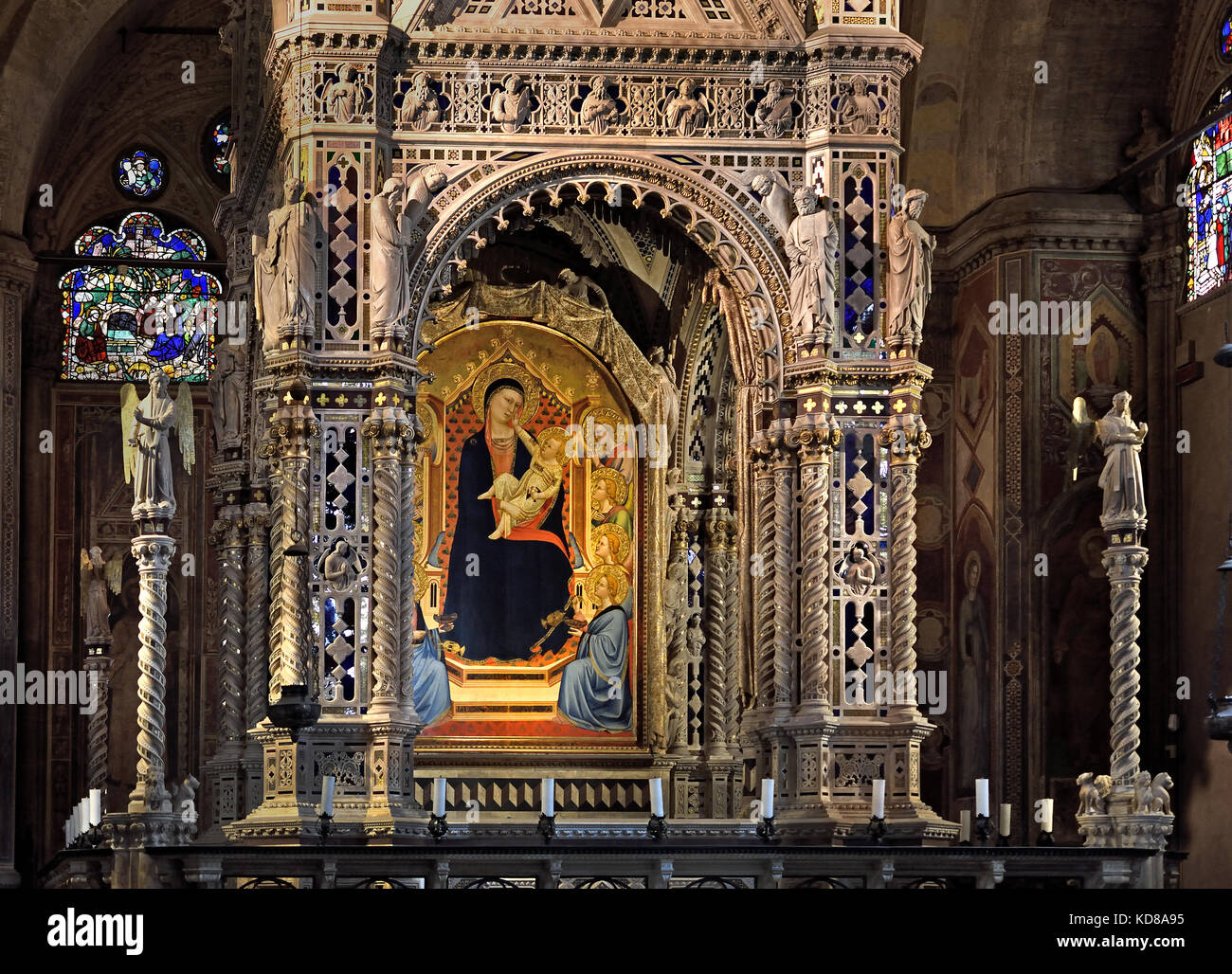 Tabernacolo di Andrea Orcagna - c. 1359 Madonna di Bernardo Daddi - c. 1346 Orsanmichele ( o Orto di San Michele ) 1336 Mercato e deposito di grano area, come su commissione della seta guild (seta europea). Firenze ,l'Italia, Foto Stock
