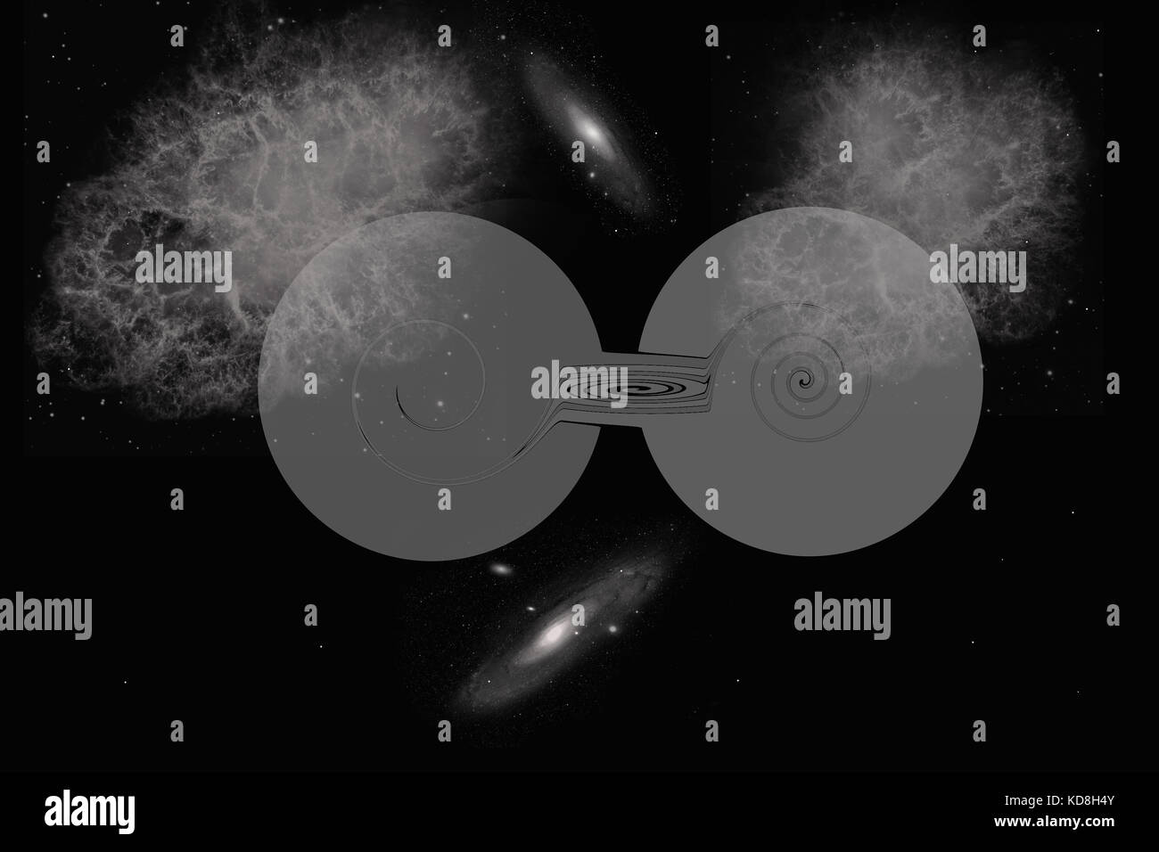 Due buchi neri la fusione per formare un Supermassive Black Hole. Foto Stock