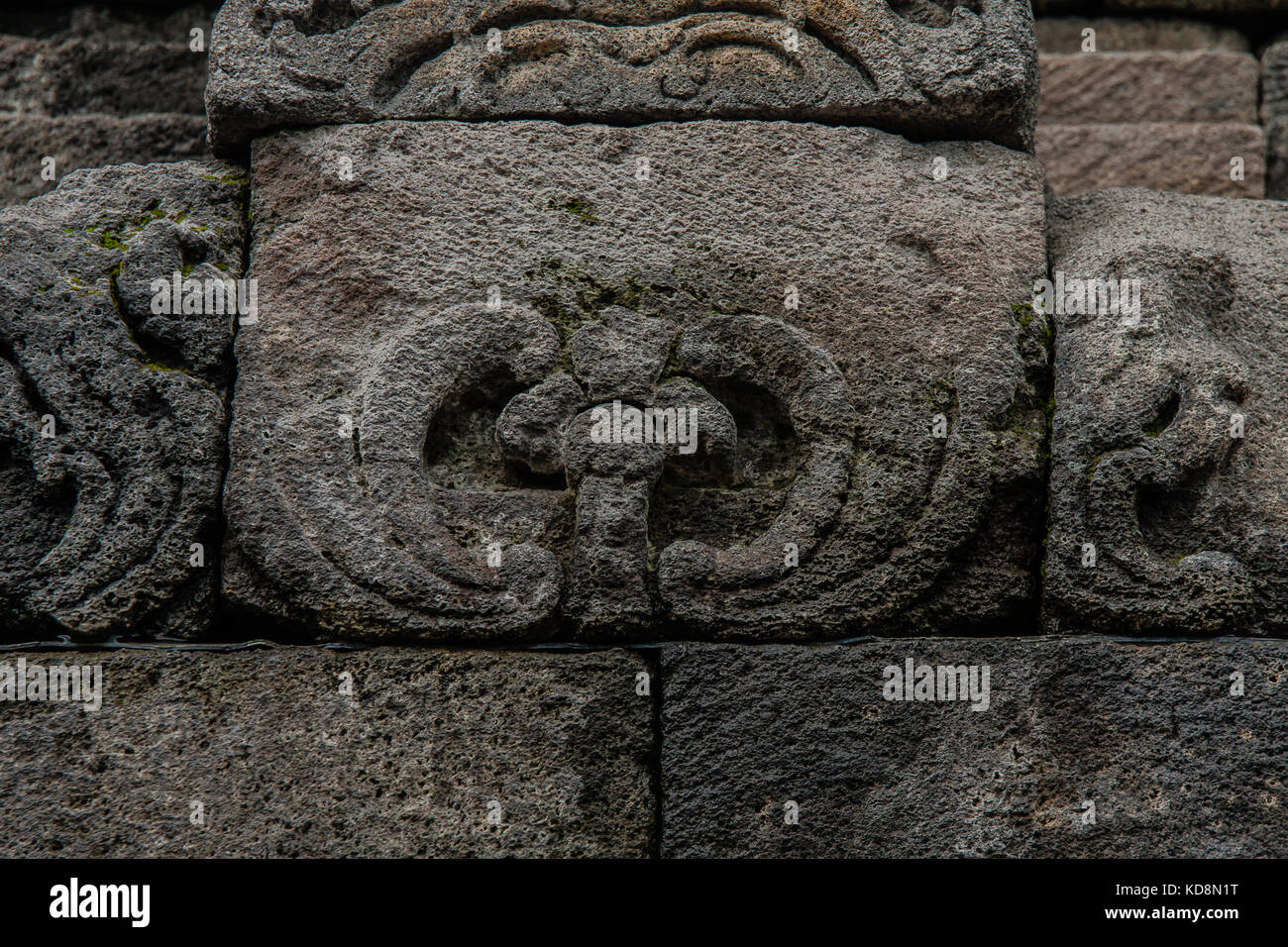 Un close-up frammento del tempio di Borobudur incisioni, Yogyakarta, Indonesia Foto Stock