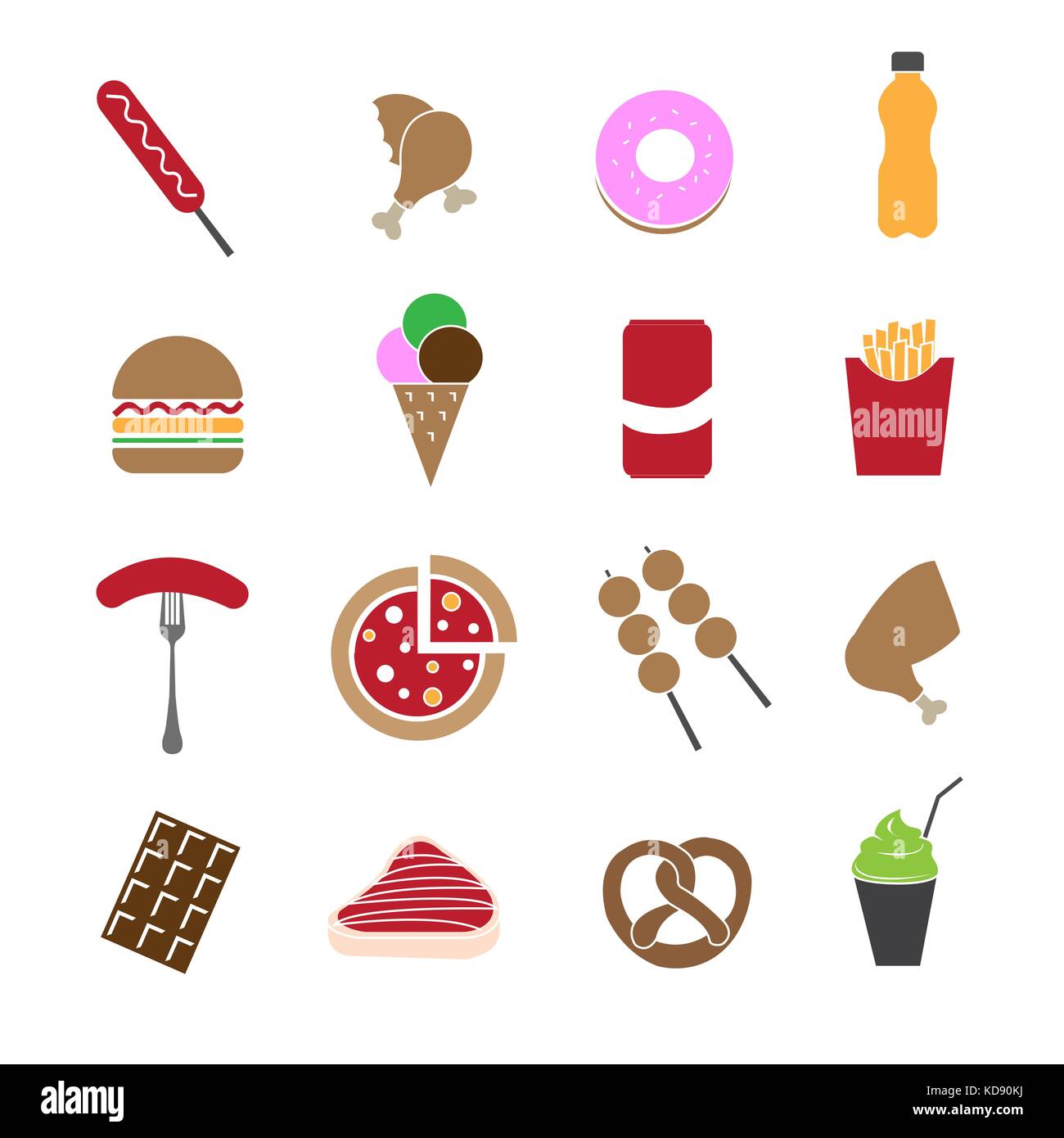 Il fast food in icone colorate vettore set Foto Stock