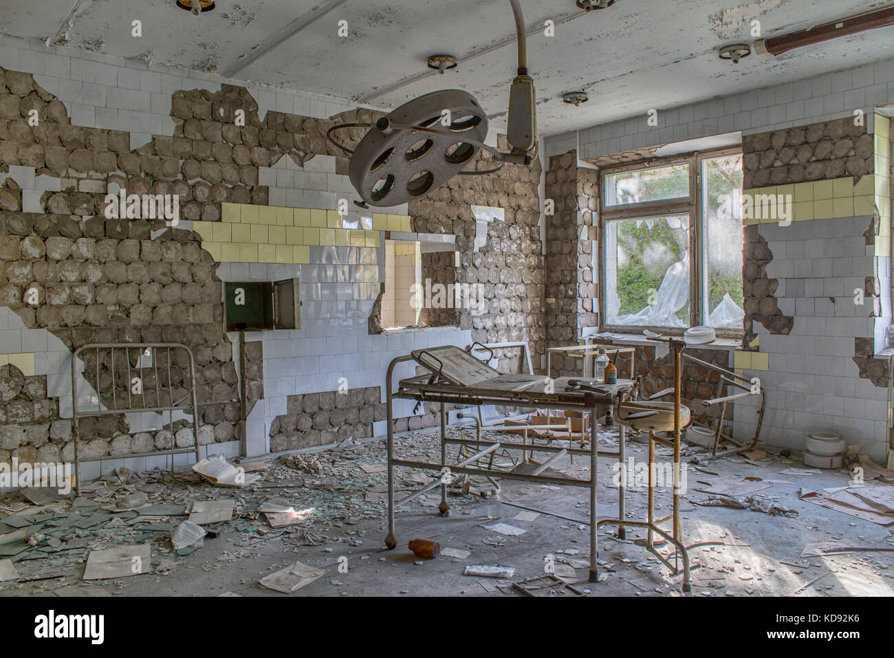 Sala operatoria in n. 126 ospedale di pripjat città fantasma, la centrale di Cernobyl. Foto Stock