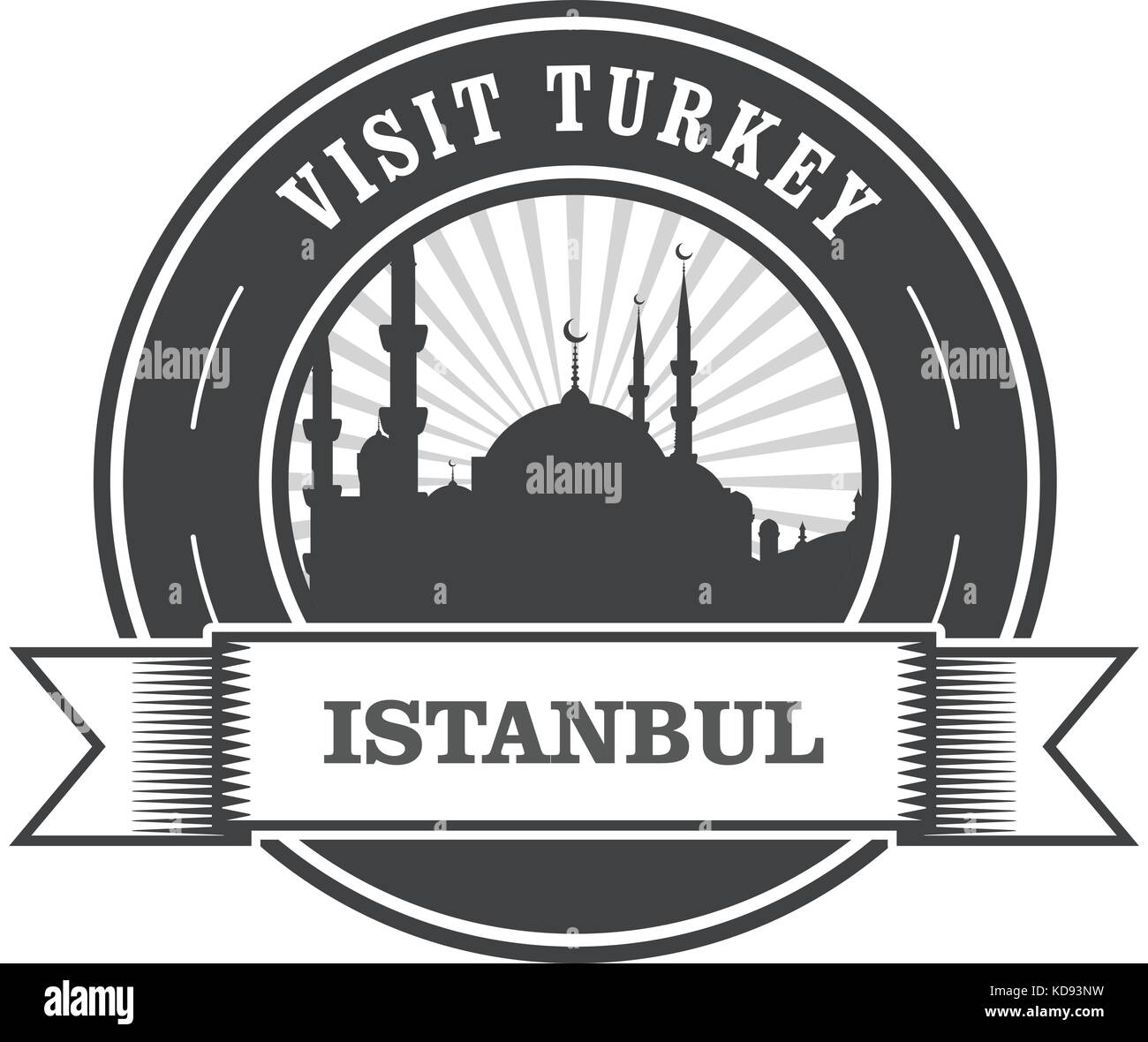 Timbro di Istanbul con la silhouette della moschea - in visita in Turchia Illustrazione Vettoriale