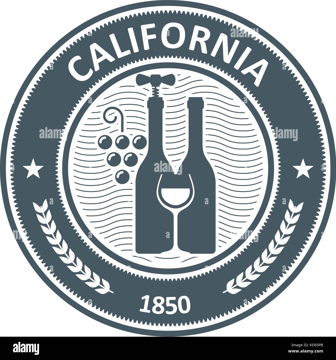 California vigna emblema - timbro con bottiglie di vino Illustrazione Vettoriale