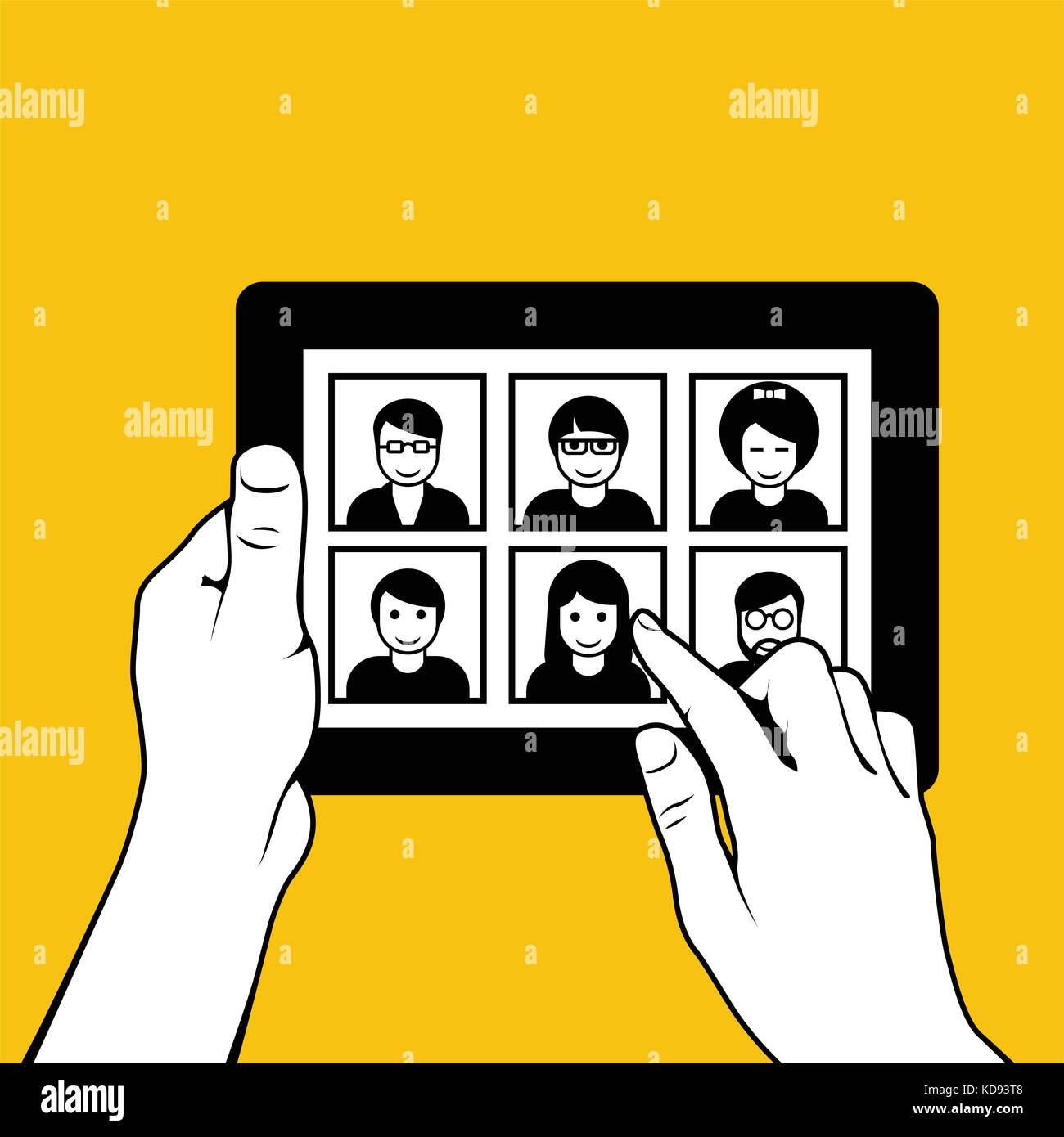 Le mani con i tablet pc - guardando attraverso le foto sul sito di dating Illustrazione Vettoriale