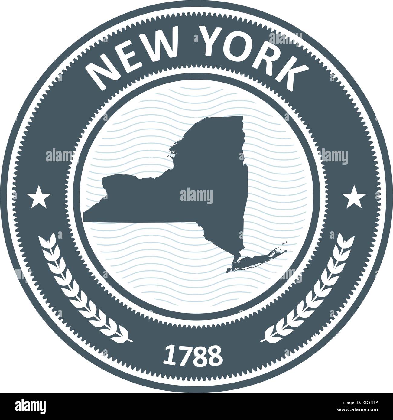 New york timbro con stato silhouette mappa Illustrazione Vettoriale