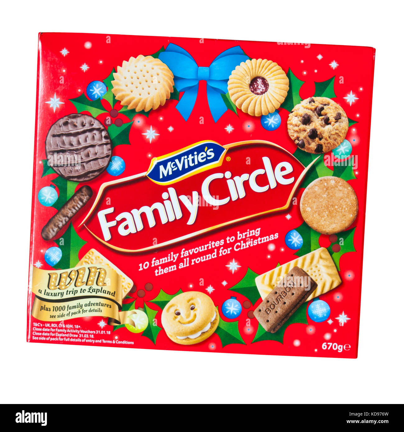 Una scatola di biscotti McVities famiglia natale Selezione circolare Foto Stock
