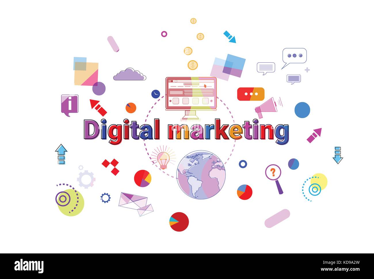 Il marketing digitale il concetto di strategia di business development banner Illustrazione Vettoriale