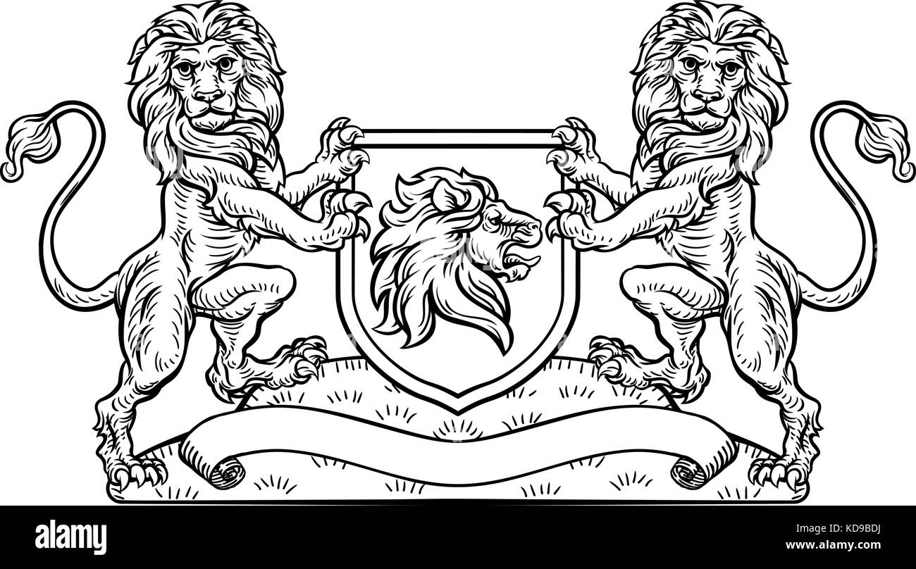 Lion stemma araldico Stemma emblema scudo Illustrazione Vettoriale