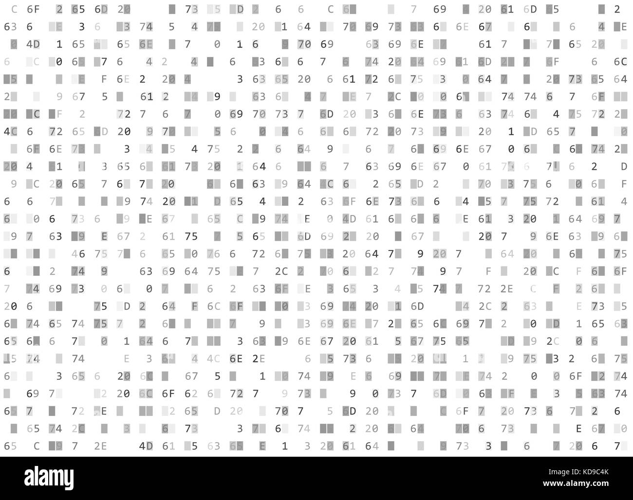 Il vettore di codice esadecimale bianco sullo sfondo senza giunture. Grande dati e programmazione hacking, crittografia decrittografia streaming computer sorgente byte. codifica Illustrazione Vettoriale