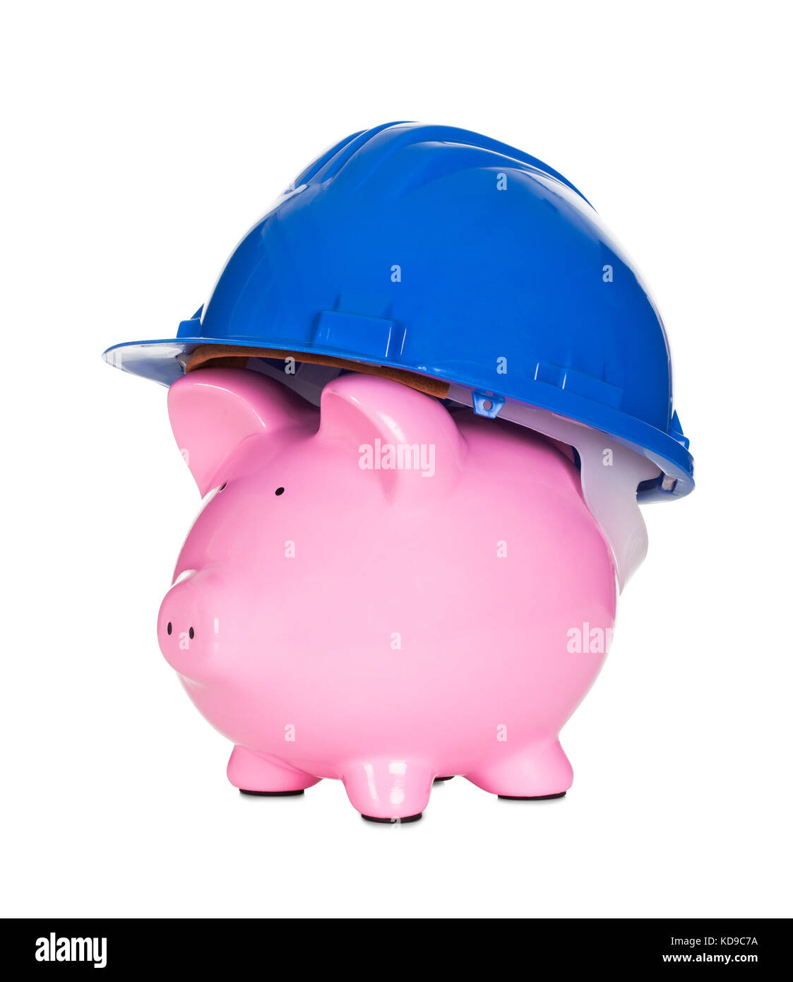 Piggybank indossando il casco di costruzione. isolato su bianco Foto Stock