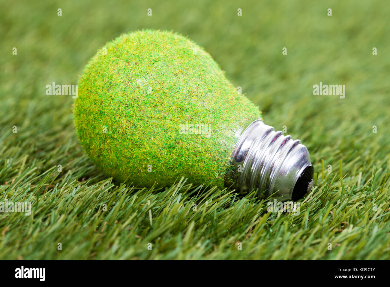 Close-up di risparmio energetico lampadina sull'erba verde Foto Stock