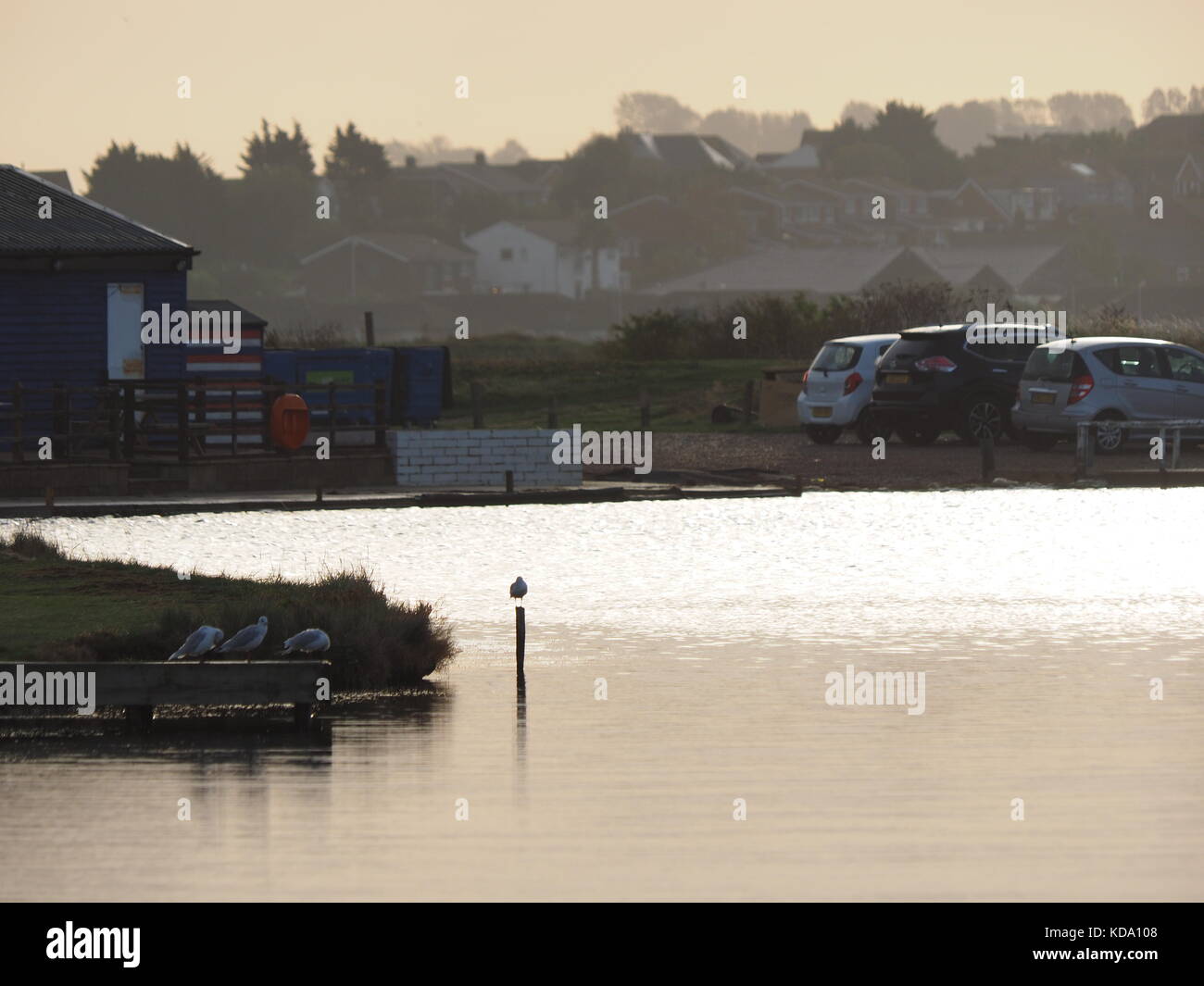 Sheerness, Kent, Regno Unito. Xii oct, 2017. Regno Unito Meteo: un soleggiato per iniziare la giornata in Sheerness a Barton punto del lago. Credito: James Bell/Alamy Live News Foto Stock