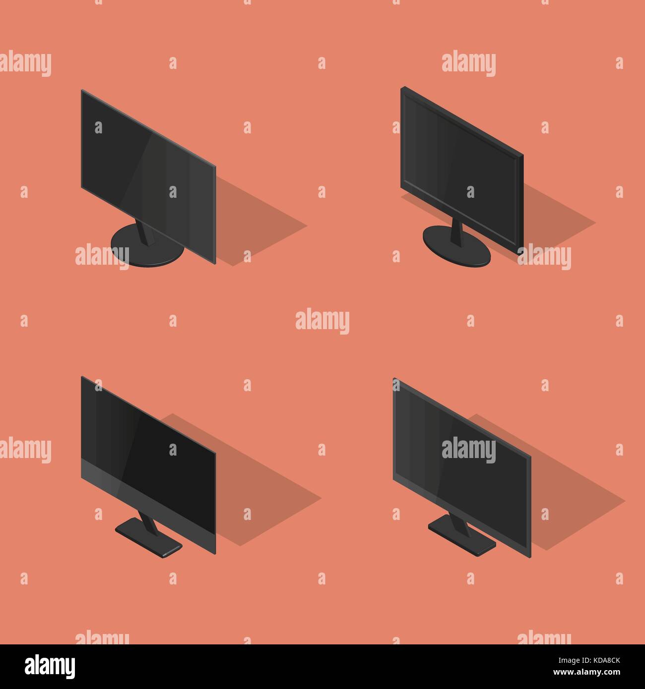 Set di icone, raccolta di vari monitor di computer, isolato su sfondo giallo. elemento progettazione di dispositivi digitali. TV 3D isometrica stile, vect Illustrazione Vettoriale