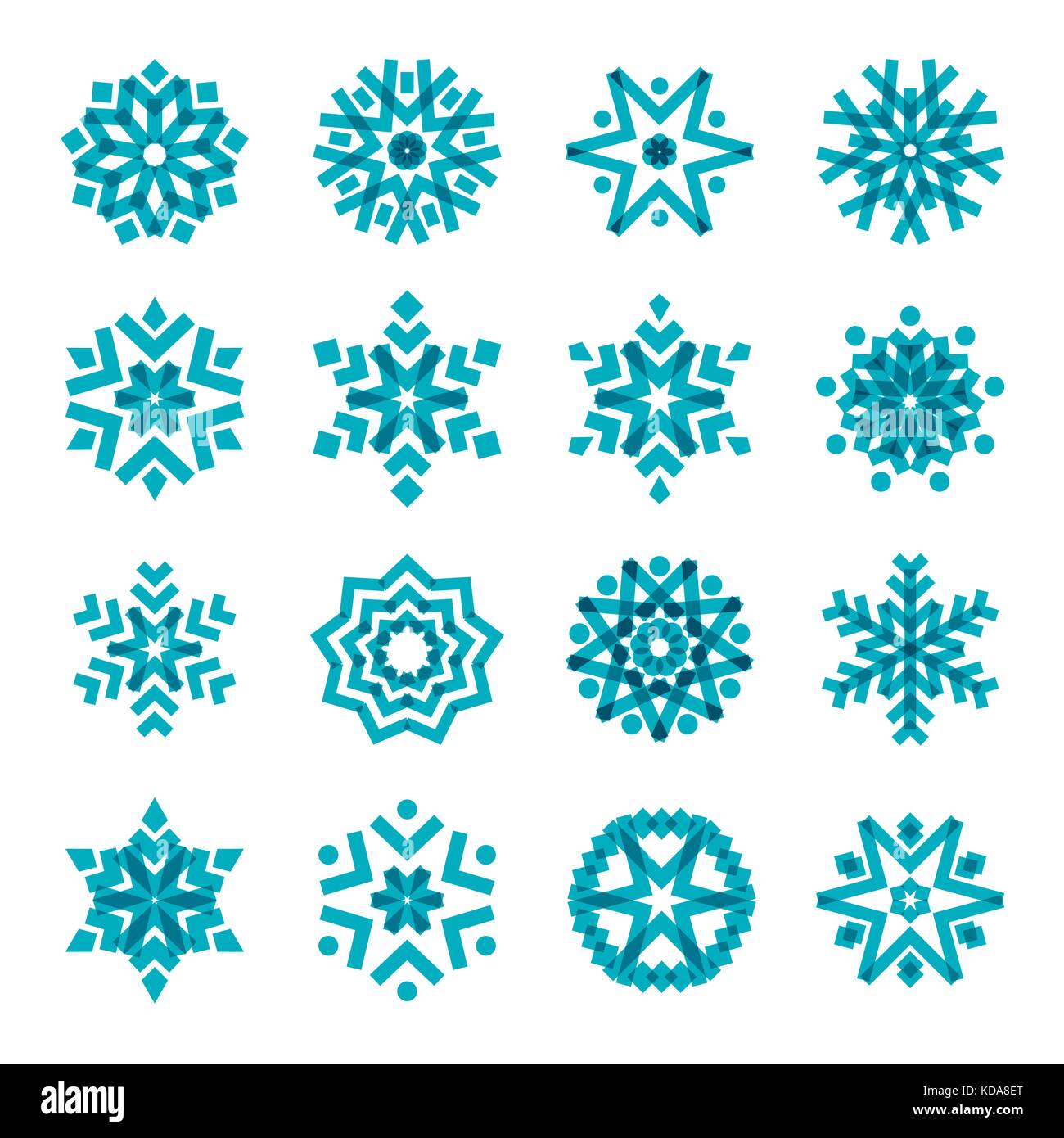 Raccolta di fiocchi di neve blu, isolata su uno sfondo bianco. materiale grafico ed elementi di design per decorare cartoline di Natale e manifesti, il vettore Illustrazione Vettoriale