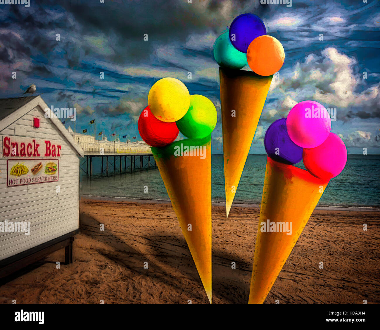 Arte digitale: Ice Age (Paignton Beach, Devon, Gran Bretagna) Foto Stock