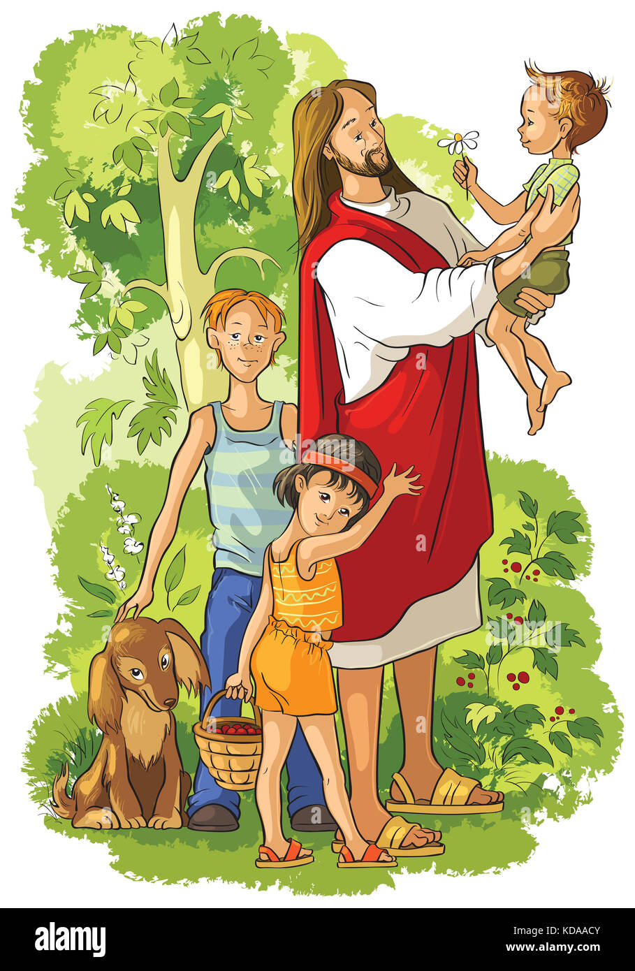 Gesù con bambini. Christian cartoon illustrazione Foto Stock