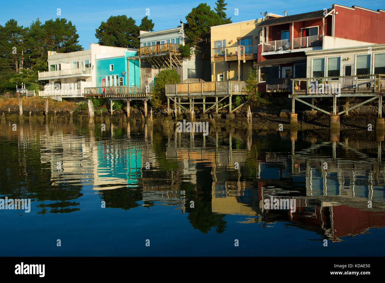 Siuslaw Bay waterfront, Firenze, Oregon Foto Stock