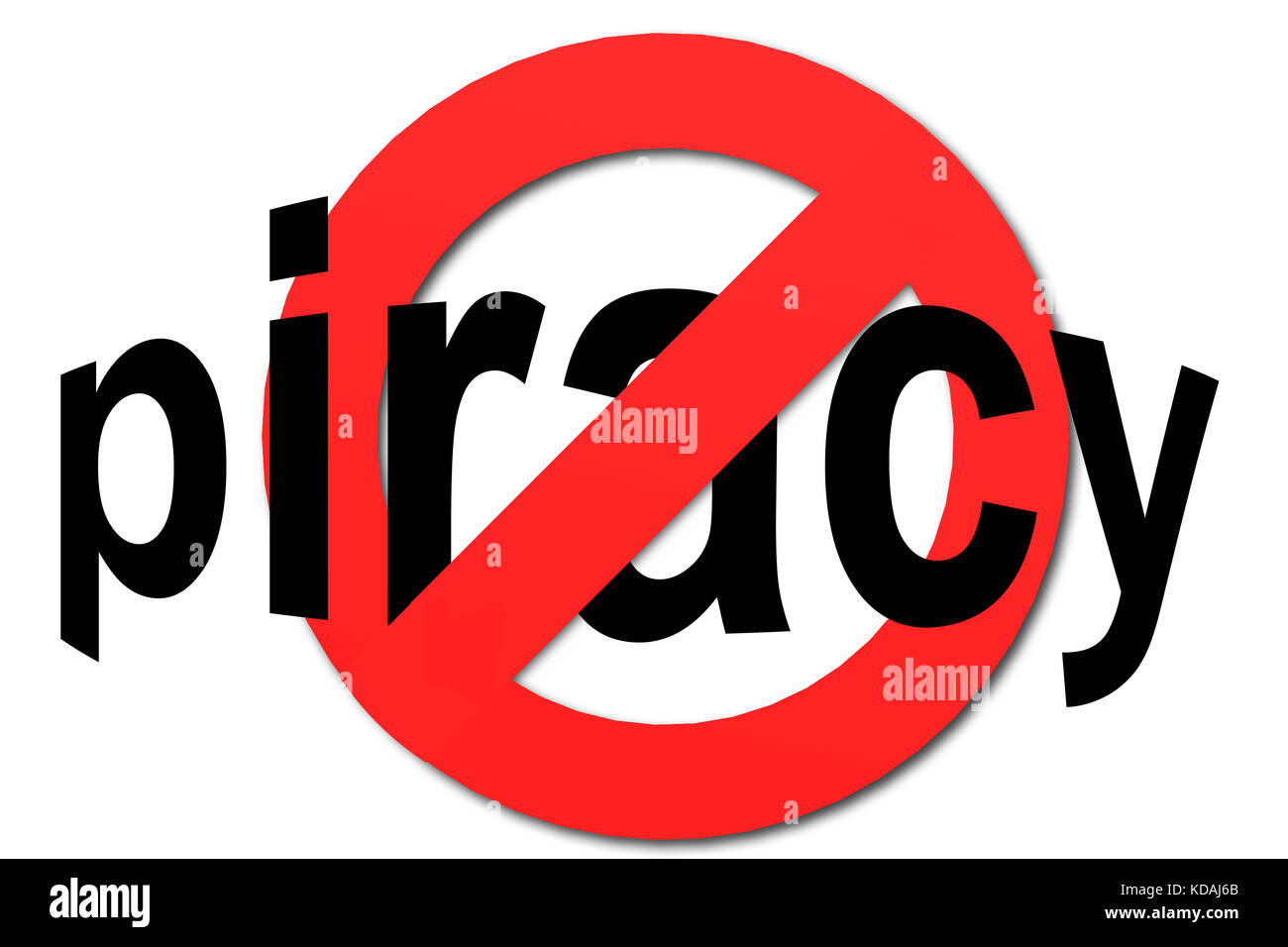 Stop alla pirateria segno in rosso con sfondo bianco, rendering 3D Foto Stock