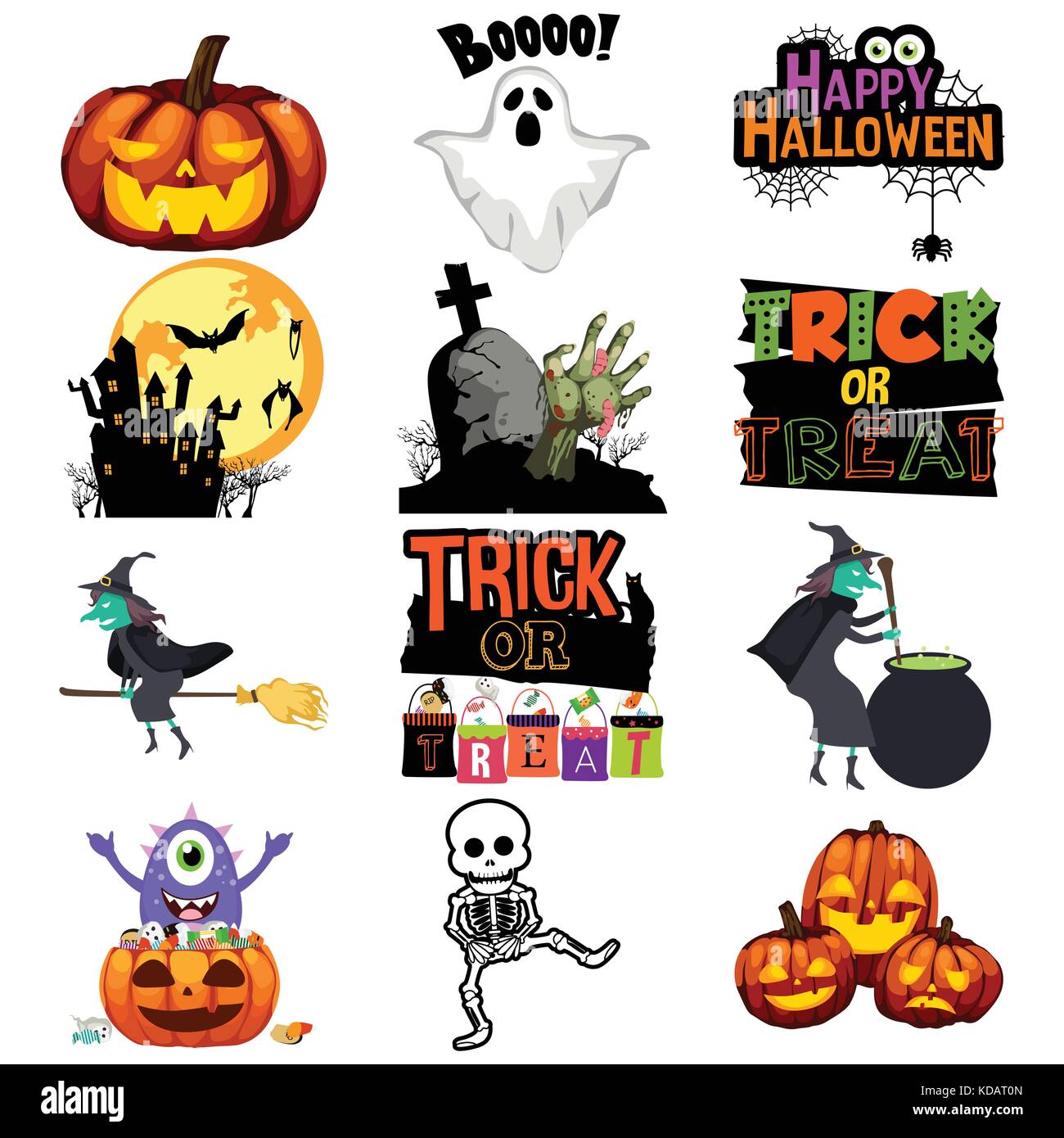 Una illustrazione vettoriale di halloween dolcetto o scherzetto illustrazione delle icone Illustrazione Vettoriale