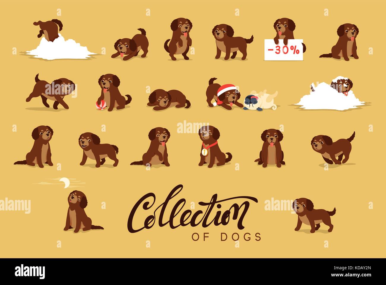 Set di simpatici cani Labrador retriever e Illustrazione Vettoriale