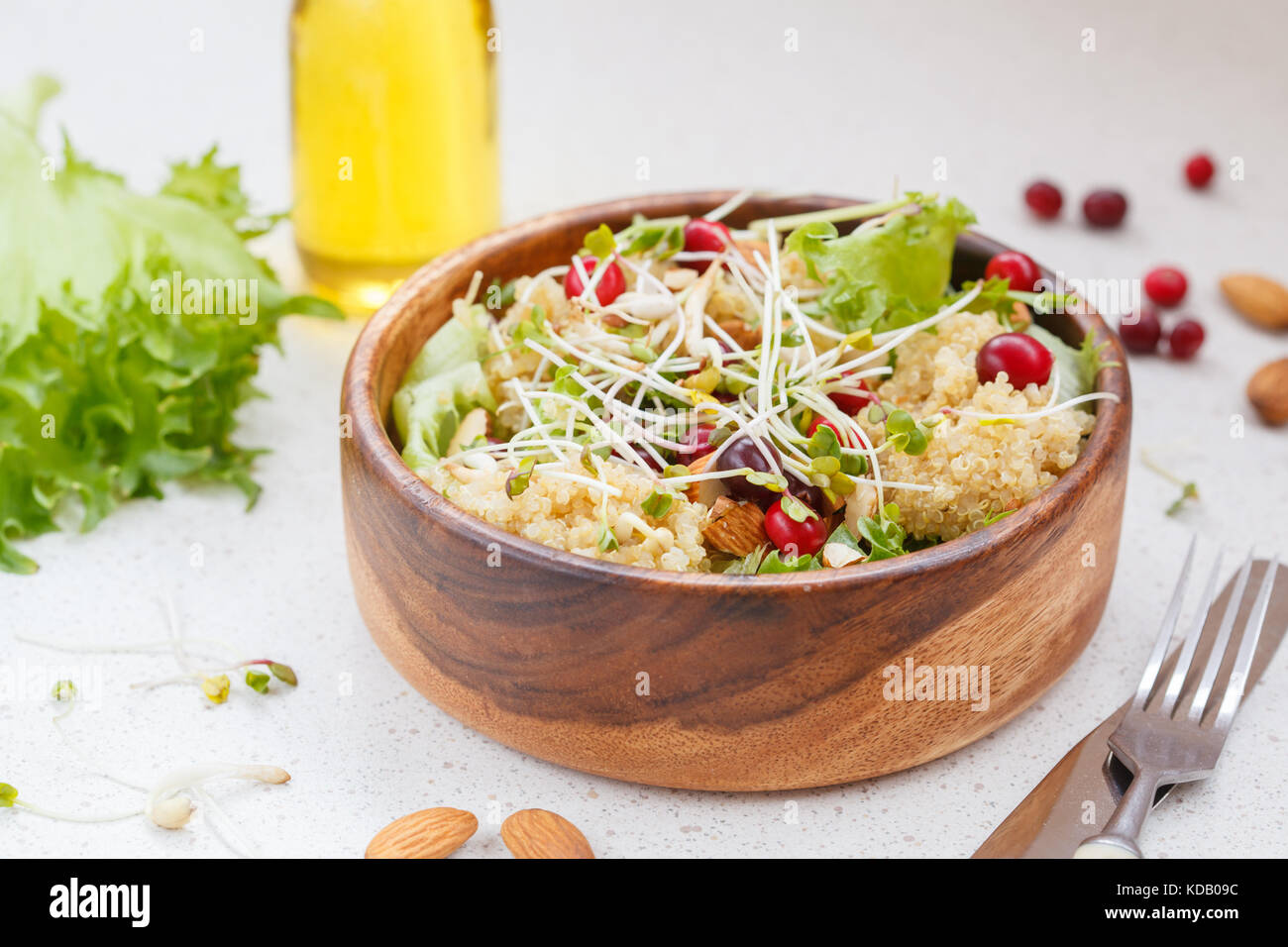 Con insalata di quinoa, mirtilli e mandorle. Cibo Vegan concept Foto Stock