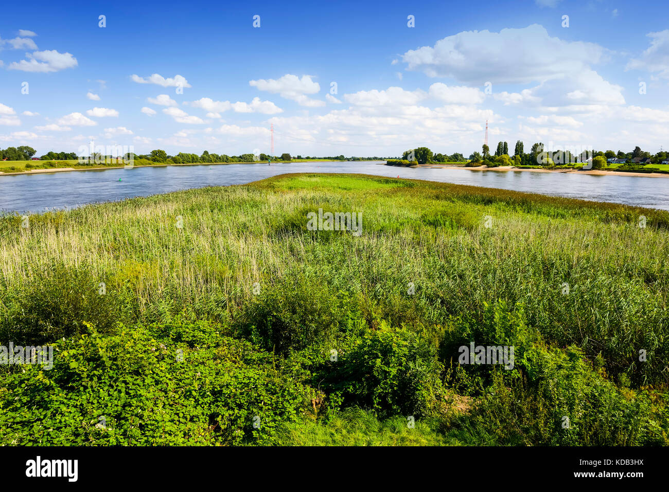 Fiume Elba a Wilhelmsburg, Amburgo, Germania Foto Stock