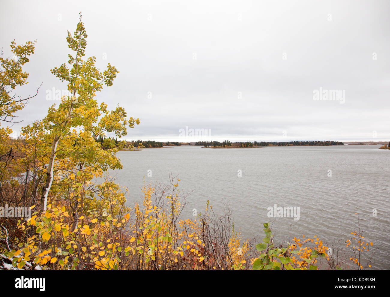 I colori autunnali dal lago astotin alla elk island Park in Alberta Foto Stock