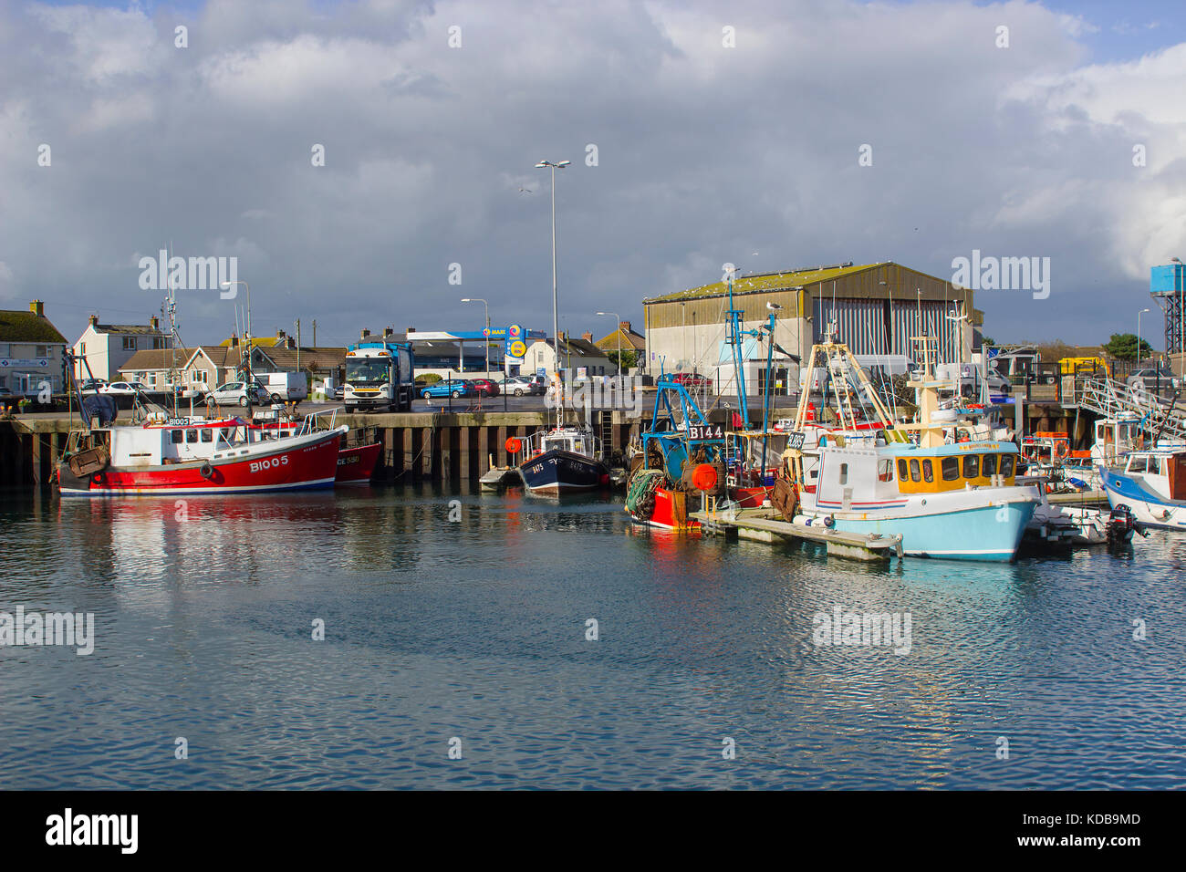 Le navi per la pesca a strascico nel piccolo porto nella penisola di Ards villaggio di Portavogie nella contea di Down, Irlanda del Nord Foto Stock