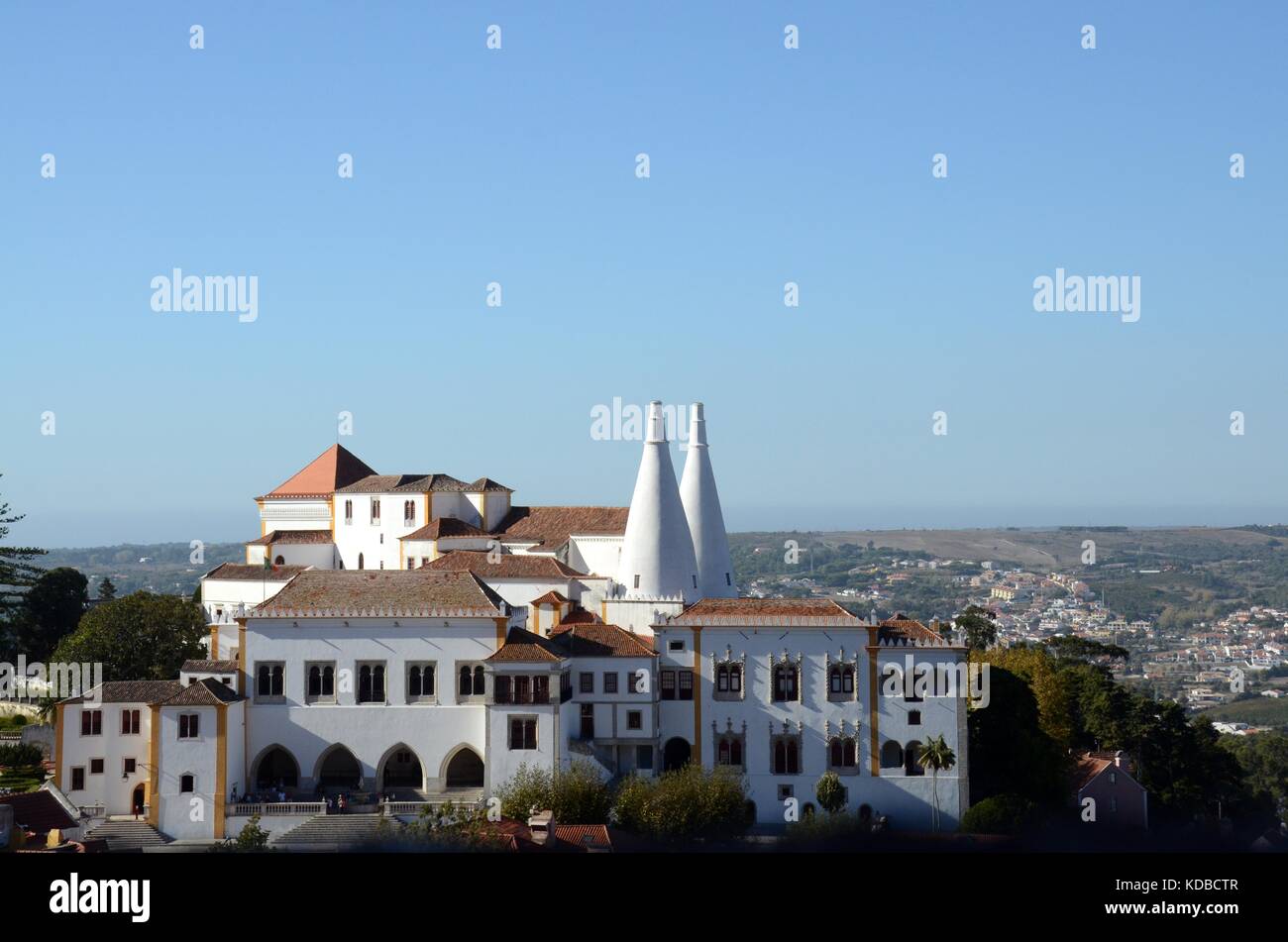 Sintra National Palace o palazzo storico nel centro di Sintra del patrimonio mondiale Unesco del Portogallo Foto Stock