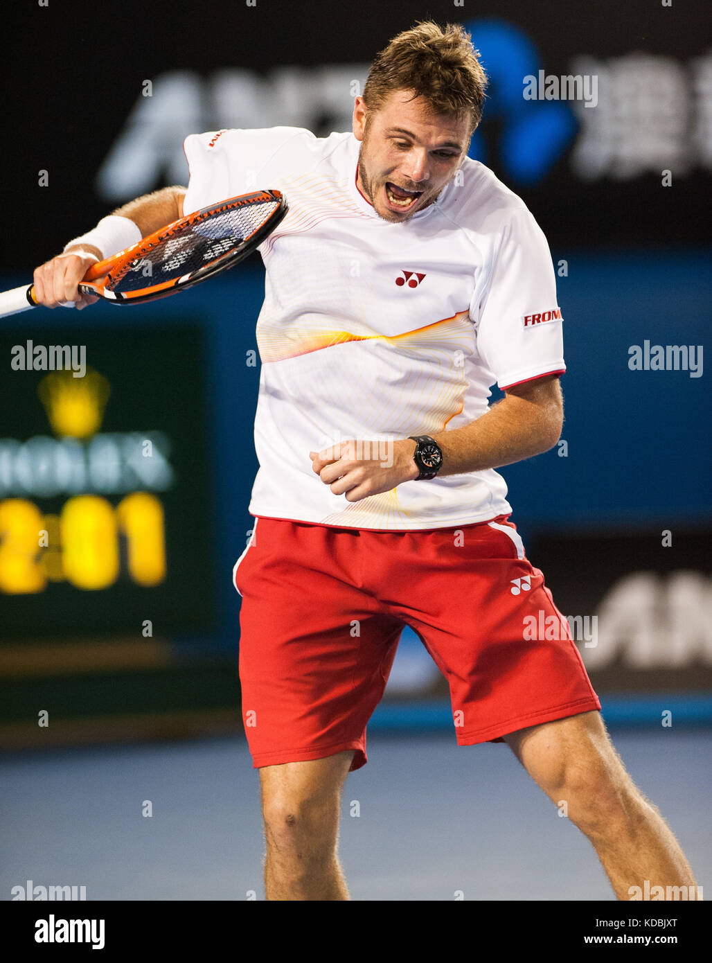 Stanislas Wawrinka della Svizzera ha vinto la sua prima finale del Grande Slam, l'ottavo seme che durerà T. Berdich della Repubblica Ceca nel 6 Foto Stock