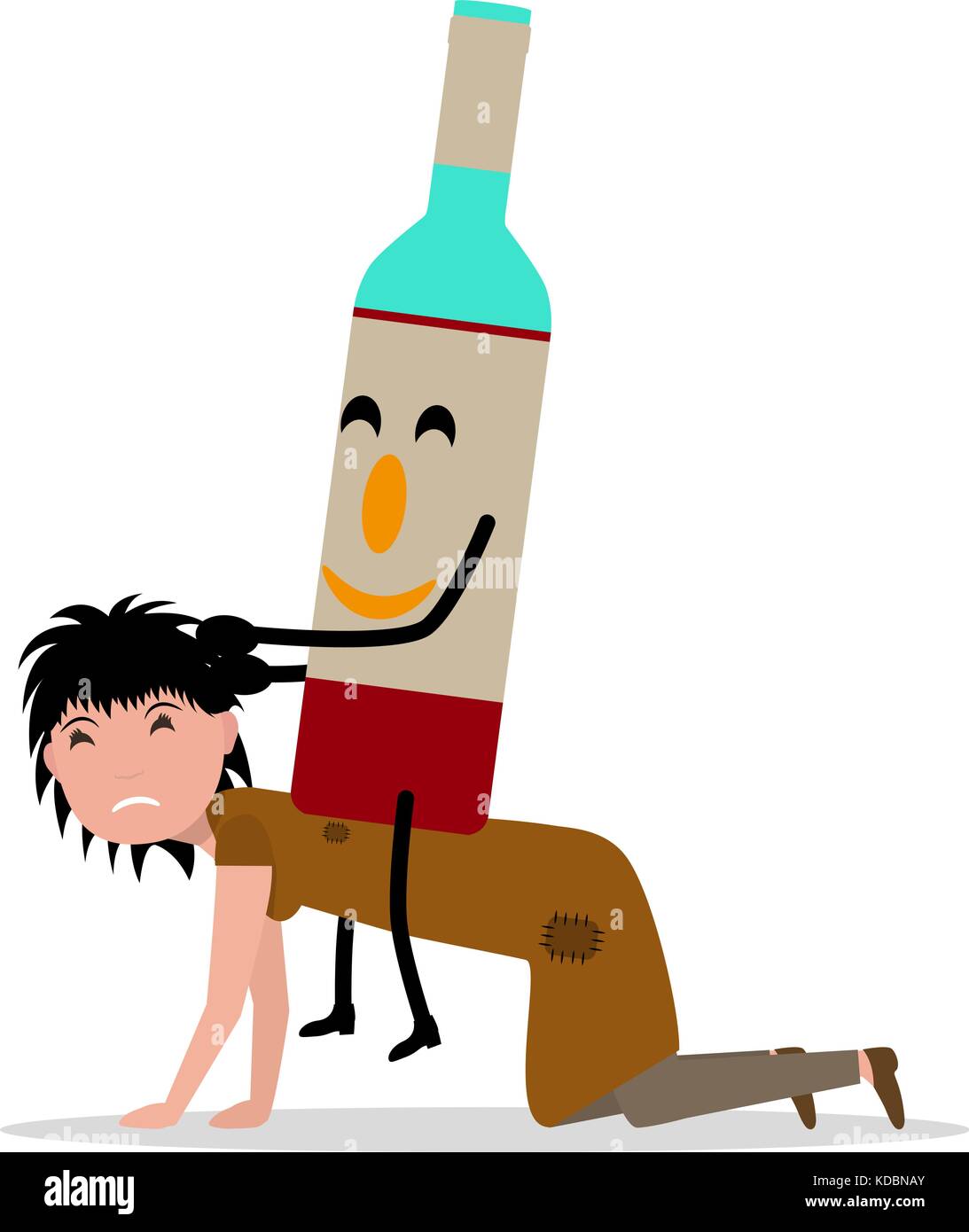 Vector cartoon giovane donna adulta bottiglia alcol Illustrazione Vettoriale