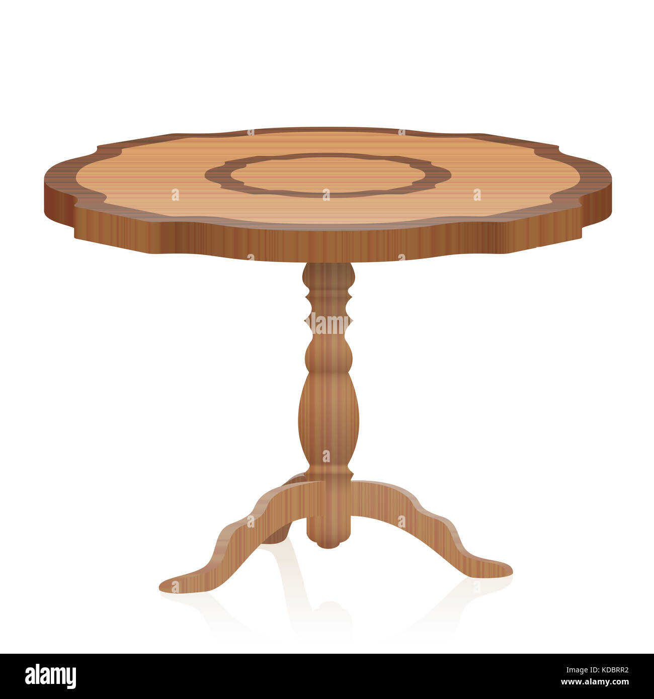 Tavolo laterale - antiquariato mobili vintage con texture di legno un treppiede girata della gamba del tavolo - isolato 3d'illustrazione su sfondo bianco. Foto Stock