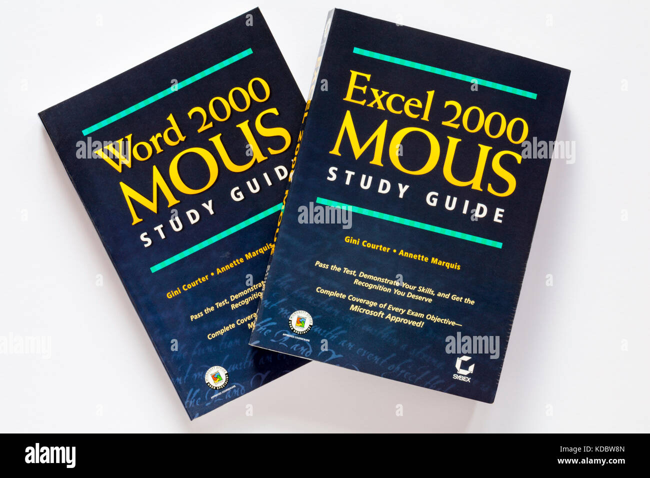 Word 2000 Mous Guida di studio e Excel 2000 Mous Guida di studio libri su sfondo bianco Foto Stock