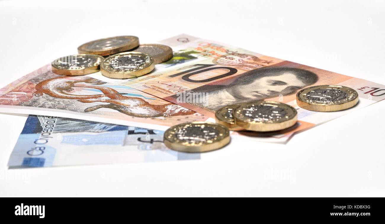 Nuovo Scottish le banconote e le nuove monete cancelletto Foto Stock